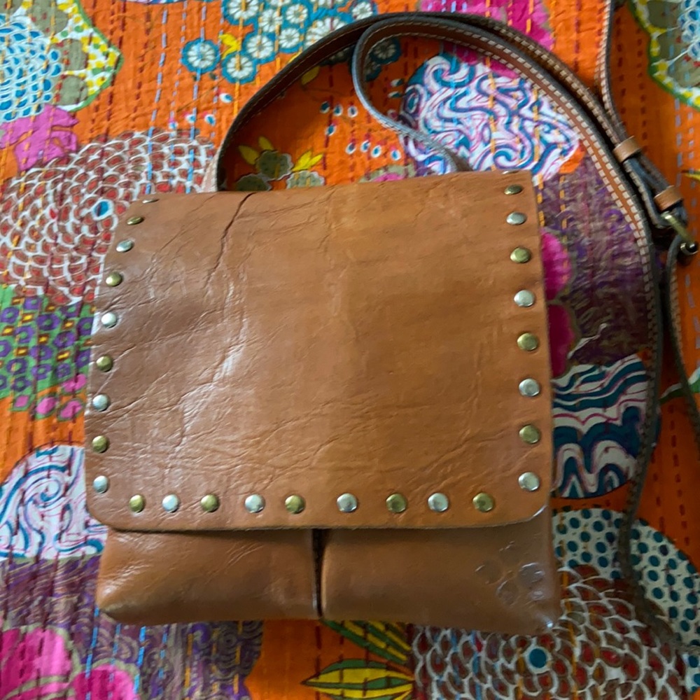 Patricia Nash Caramel Leather Stud Crossbody Bag
